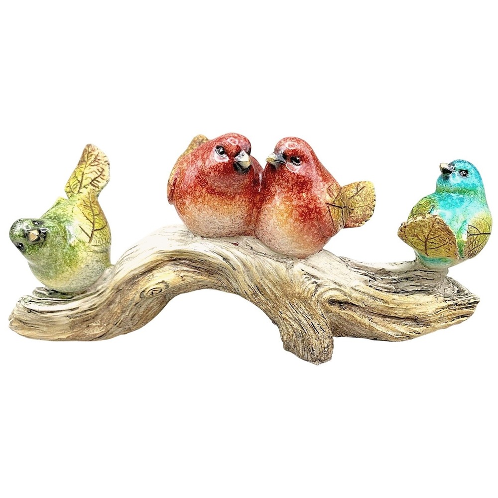 4 Birds on a Driftwood Branch All Porcelain Figurine - Unique Art Decorative 11"